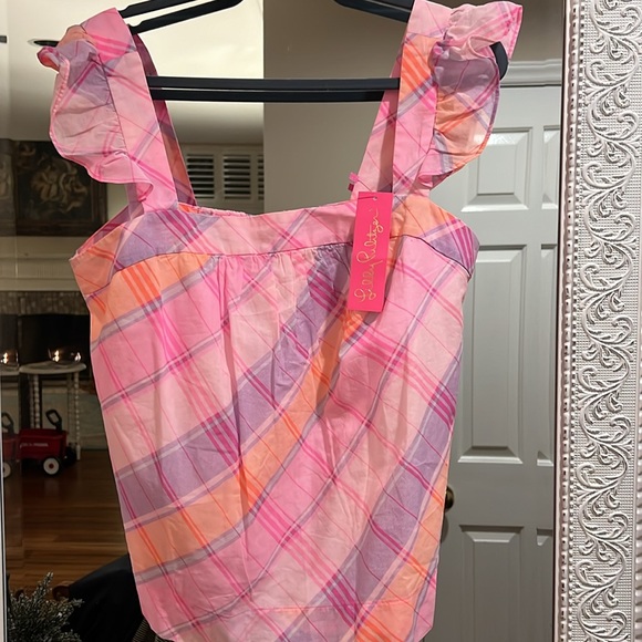 NWTS Lilly Pulitzer Reyna Top Size L Pink Isle Madras Plaid - Picture 6 of 7